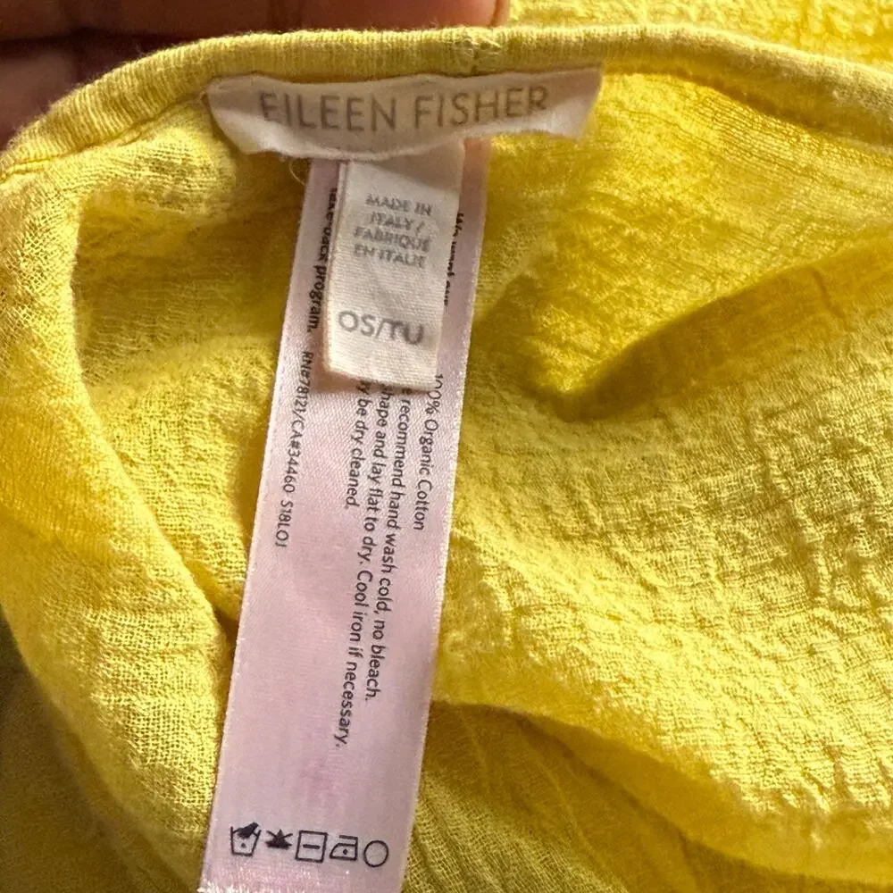 Eileen Fisher Yarow Lightweight Organic Cotton Poncho Yellow Frayed Edges OS